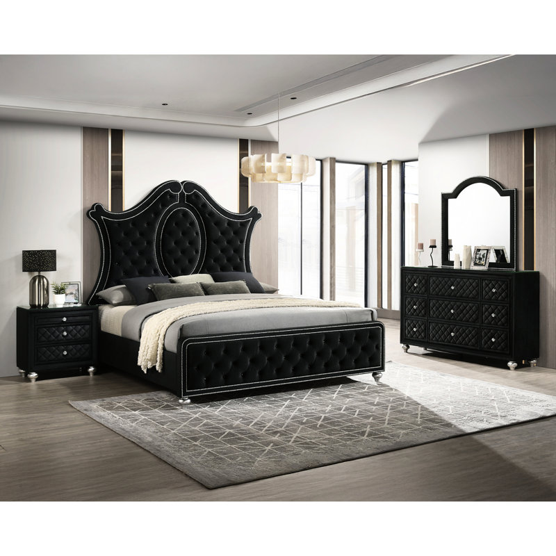 Tête de lit capitonnée 1Pc, Très grand lit, Noir