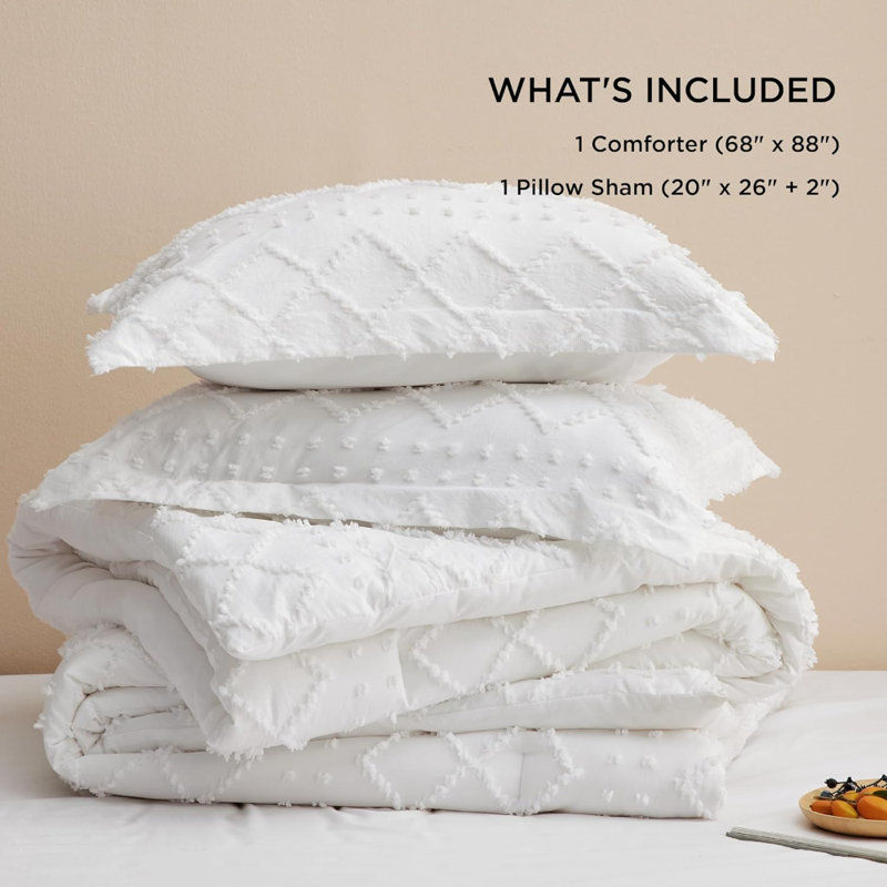Ensemble d'édredon pour lit simple / simple TG - Ensemble d'édredon extra long pour lit simple Boho White, Blanc