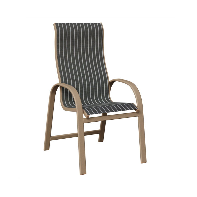 Chaise de salle à manger à haut dossier en aluminium et chêne Amma, Whisper rayé bleu marine, Aluminium, chêne, veine de bois