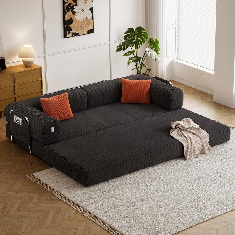 Living Room Couple 2-Person Sofa,Convertible Sleeper Sofa Bed With 2 Pillows, Corduroy Couch Removable And Washable Sofa , Floor Sofa Lounge Couch For Small Spaces