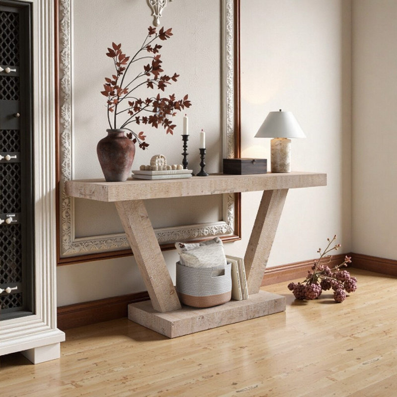 Banc de rangement 60 po en bois vieilli avec tablette à 2 niveaux 60 po - Console rustique pour le couloir et le salon