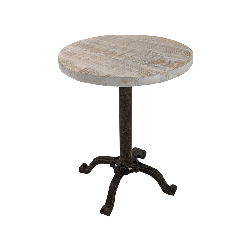 Elegant Beige 18" Adjustable Height Side Table with Ornate Metal Base, Natural Driftwood