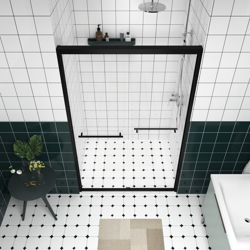 1/4"  6Mm  Clear Tempered Glass Double Sliding Shower Enclosure With - Rust Hardware, Water Proofing Function