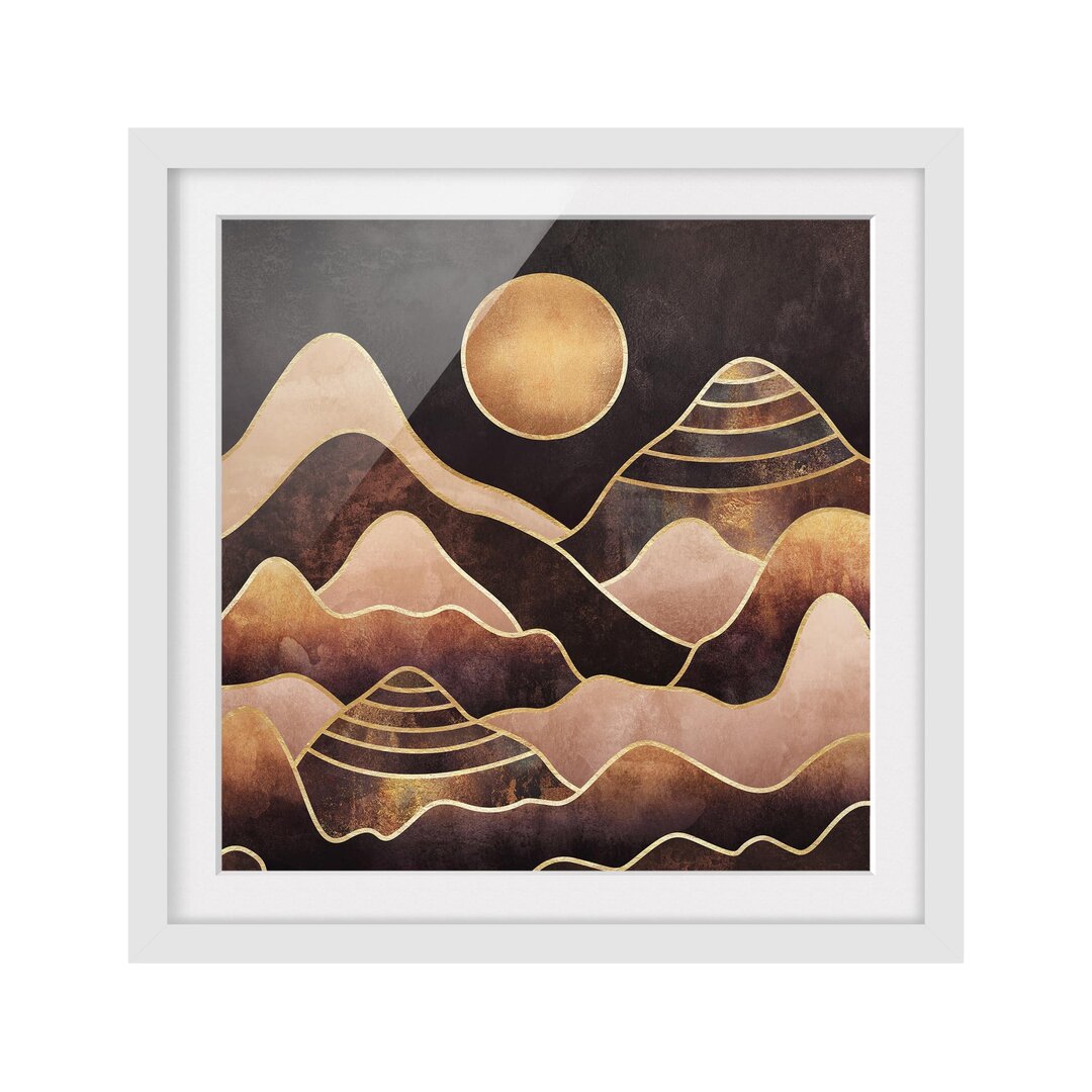 Gerahmtes Poster Golden Sun Abstract Mountains