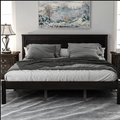 Stylish Wooden Platform Bed Frame with Comfortable Headboard, Perfect for Modern and Traditional Bedrooms.