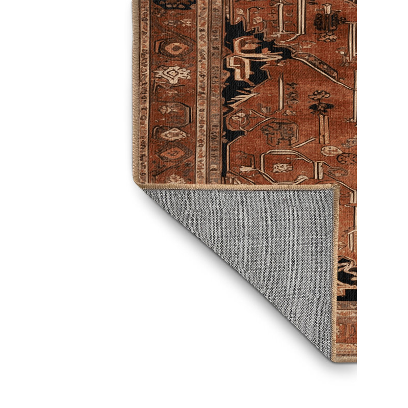 Machine Washable Persian Brown Area Rug, Round 3'