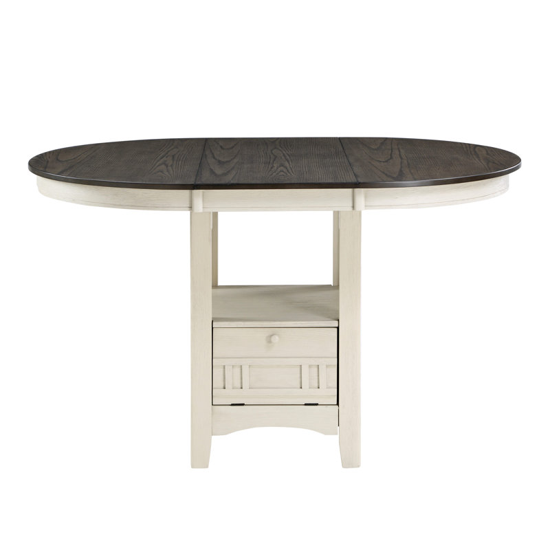 Table de salle à manger à hauteur de comptoir 1Pc avec rallonge et base de rangement, Blanc antique