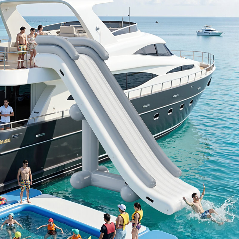 Glissade d'eau gonflable pour bateau avec pompe à air électrique - L 16 pi x l 5,3 pi x H 11,5 pi, tissu maillé en PVC robuste
