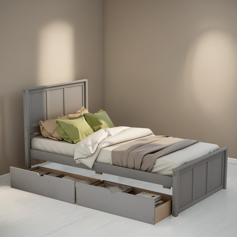 Ficoide Twin Size Platform Bed Frame with Drawers, Gray