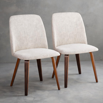 Mid-Century Modern Side Chair Set of 2, Soft Beige Fabric Upholstery with Walnut Solid Wood Frame, 20.5 x 20 x 33.25 Inches