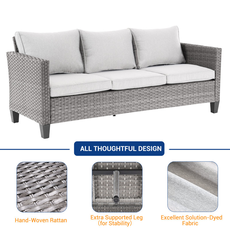 8-Pieces Patio Sofa Sets with 45'' Fire Pit Table, PE Rattan Wicker for Patio , Deck and Yard, Linen Gray, Gray