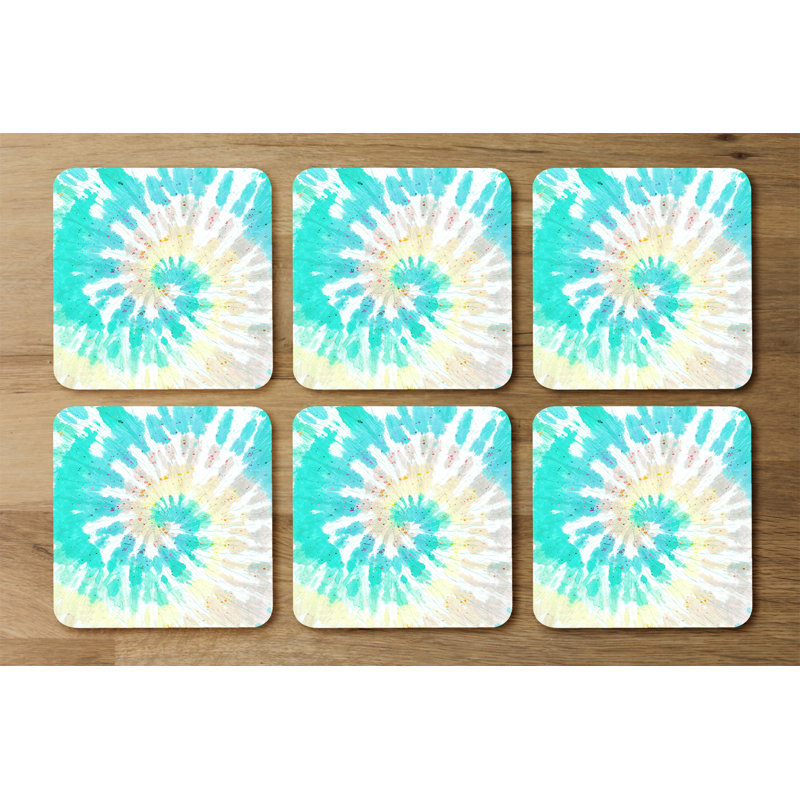 Square 6 Piece Coaster Set, Green/Blue