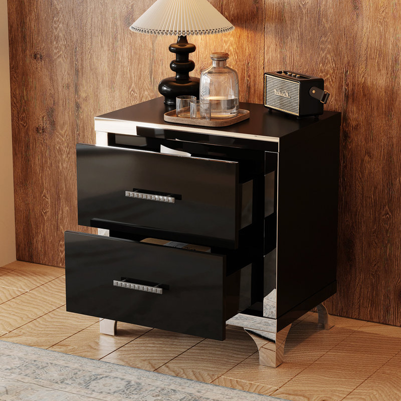 Table de chevet en bois manufacturé Elih, Noir / blanc