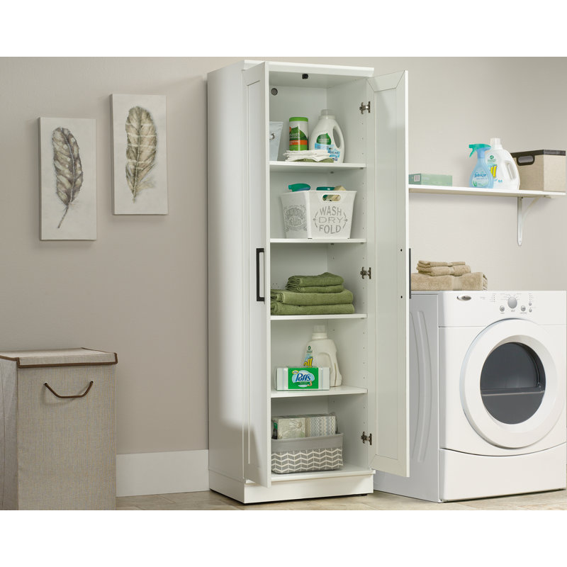 Soft White Tall Kitchen Storage Cabinet with Adjustable Shelves