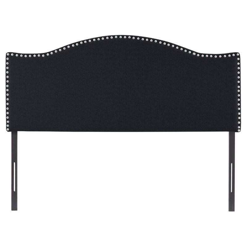Nailhead Trim Adjustable Upholstered Headboard in Linen Fabric, Metal Legs, Black, Full