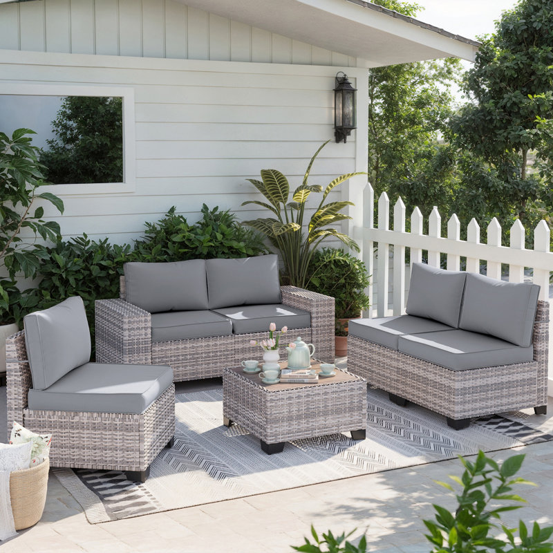 Muphyers 6-Piece Outdoor Patio Furniture Set Wicker Sectional Sofa Set, Patio Conversation Set with Thickened Cushions & Coffee Table for Garden, Backyard, Poolside