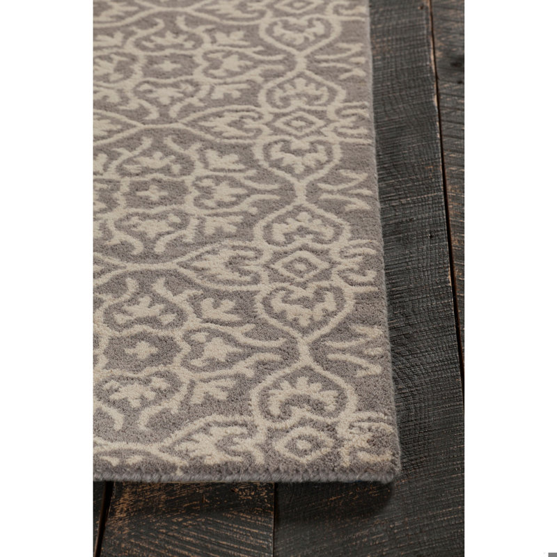 Tapis oriental traditionnel en laine touffeté à la main gris et crème Jonas, 7 pi x 10 po