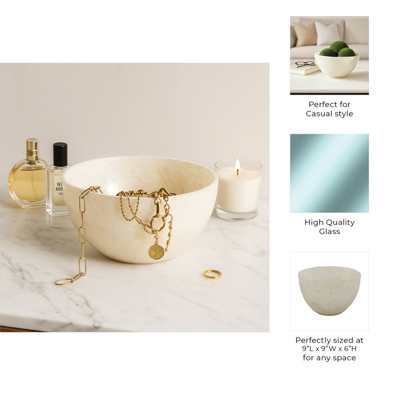 Handmade Glass Decorative Bowl, Ivory