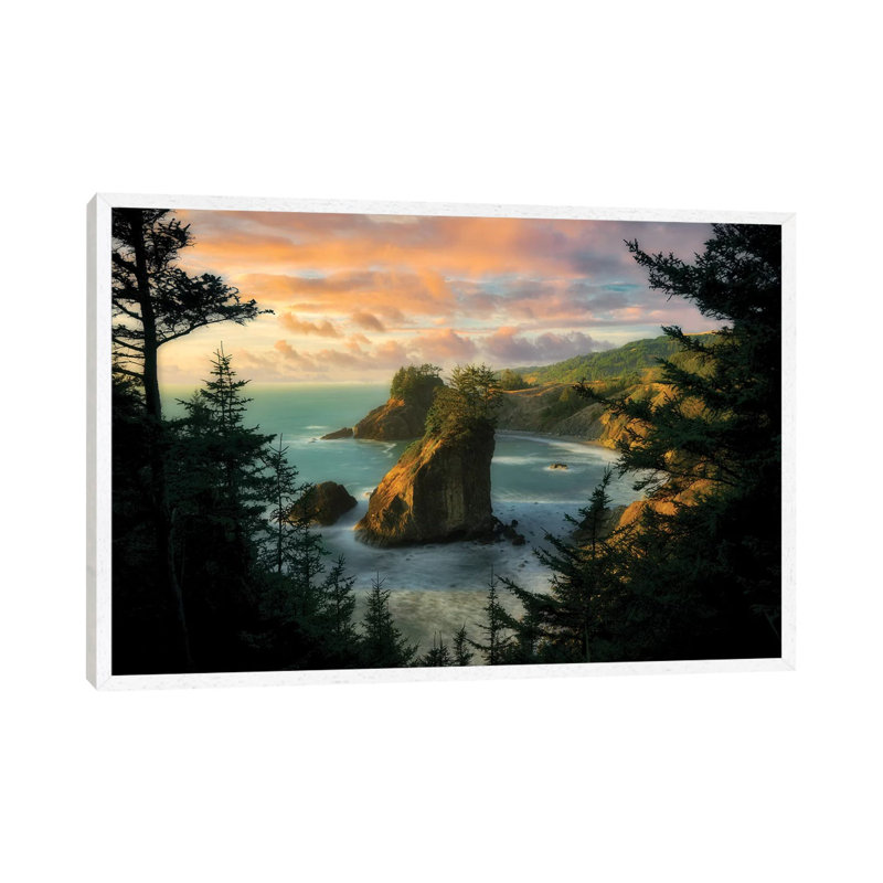 Crashing Tall Wave by Dennis Frates - Print on Canvas, 66.04cm H x 101.6cm W x 3.81cm D, White Framed