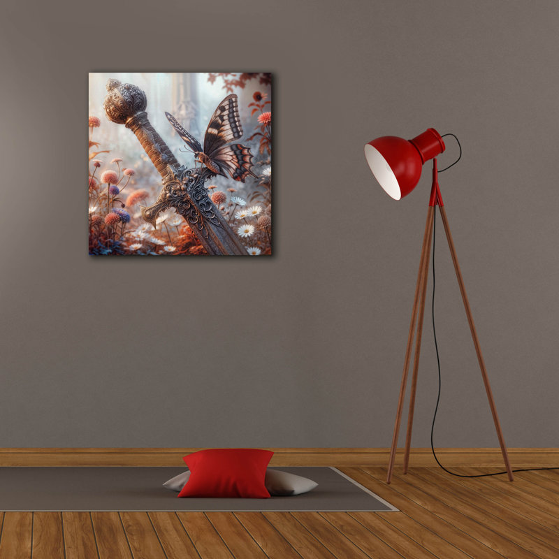  «Sword and Butterfly 1» par Rey Klimt, art mural sur toile, 26 po x 26 po, H 26 po x l 26 po