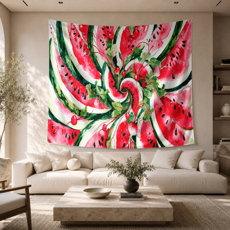 Tapisserie murale légumes et radis melon d'eau, 68 po x 80 po