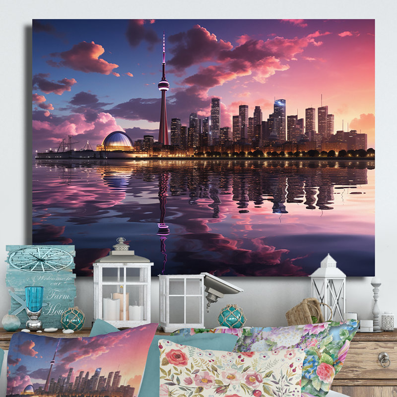 Décoration murale en métal mauve Toronto par nuit - City Toronto, H 30 po x l 40 po x P 1 po