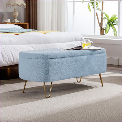Banc de rangement rembourré en fausse fourrure FlowLuxe Dusty Blue