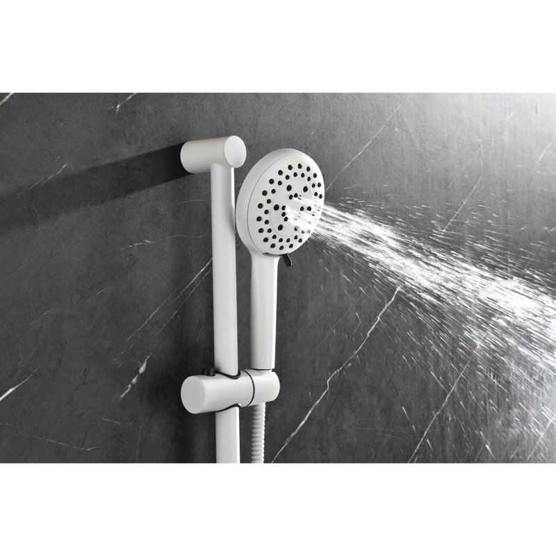 Shower System In White Brass With Head, Hand Shower, Slide Bar & Body Spray Kit Components: Bar, Bodysprays - Wall Mounted Installation Version Option