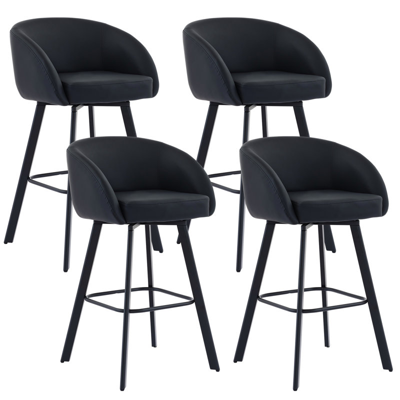 Tabourets de bar pivotants rembourrés avec dossier et accoudoirs pour îlot de cuisine (ensemble de 4), Noir, 4