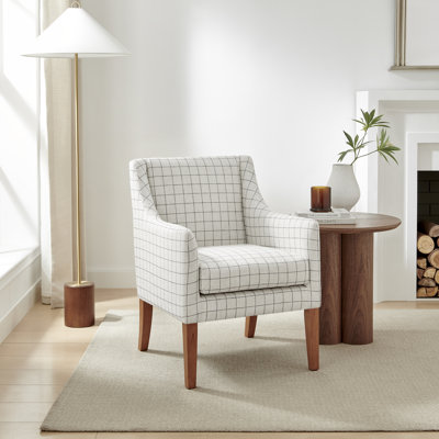 Audrey Upholstered Beige Check Fabric Wingback Accent Armchair - Classic Silhouette Design