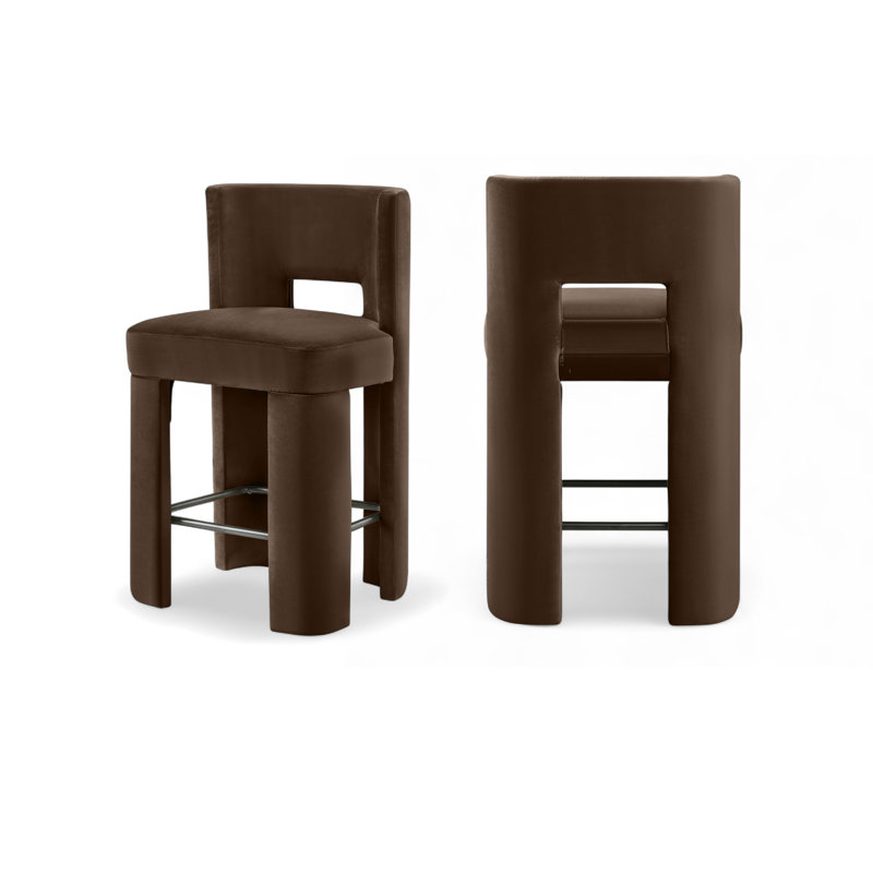 Tabouret de comptoir Zuno, Velours brun