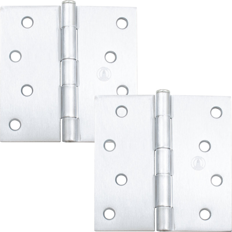 Charnières de porte 4 po, coin carré, Chrome satiné