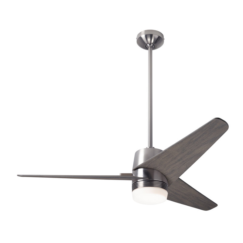 Velo 48'' Ceiling Fan with LED Lights, Wall/Remote Combo Controls, Graywash, Bright Nickel