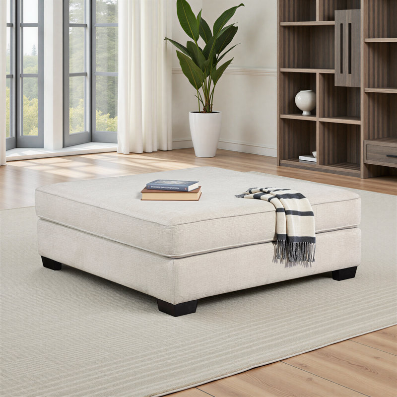 Linette 51" Modern & Contemporary Chenille Square Ottoman with Solid Wood Frame and Solid Wood Legs