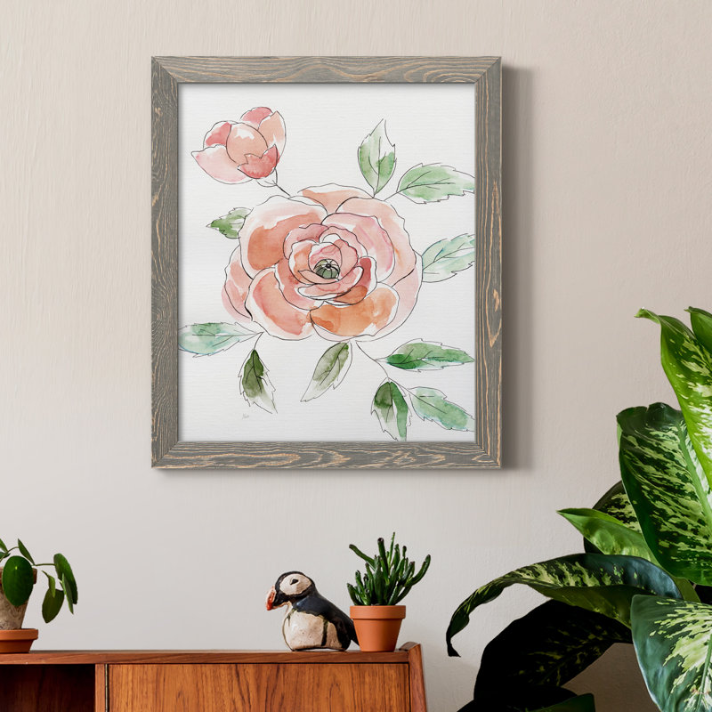 Rose Contour - Peinture sur toile encadrée, Encadré gris, H 24 po x l 18 po x P 1,5 po