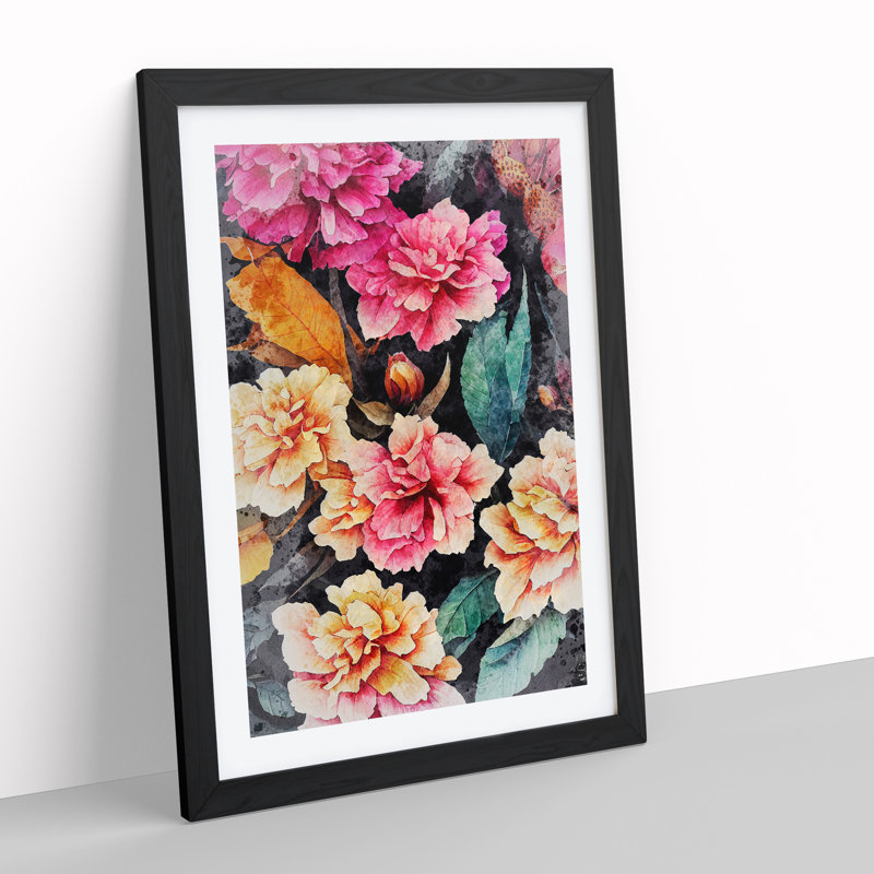 XV1022-5117X Flowers No.3 - Single Picture Frame Painting, 64cm H x 46cm W x 2cm D, Black