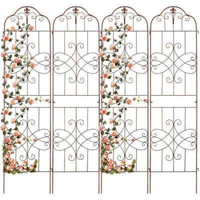 Paquet de 4 treillis de jardin en métal de 84 po x 19 po pour plantes grimpantes Support d'extérieur robuste et résistant à la rouille pour plantes, roses, légumes et fleurs, treillis de jardin extensible pour vignes