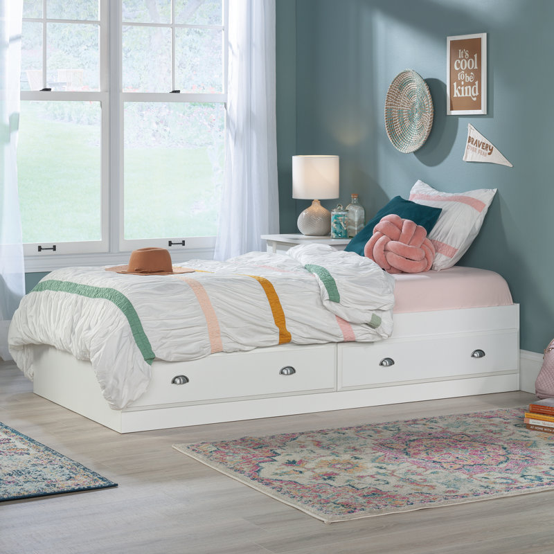 Lit plateforme avec rangement Shoal Creek, Blanc doux