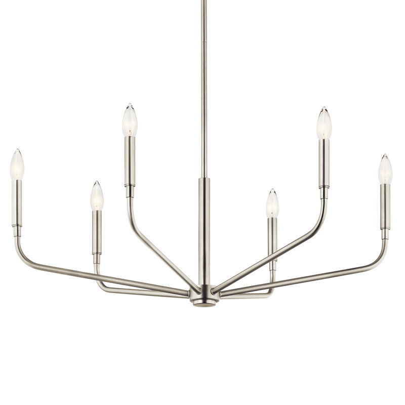  Lustre classique / traditionnel en acier à intensité variable, Nickel brossé, H 17,5 po x l 32 po x P 32 po, 6