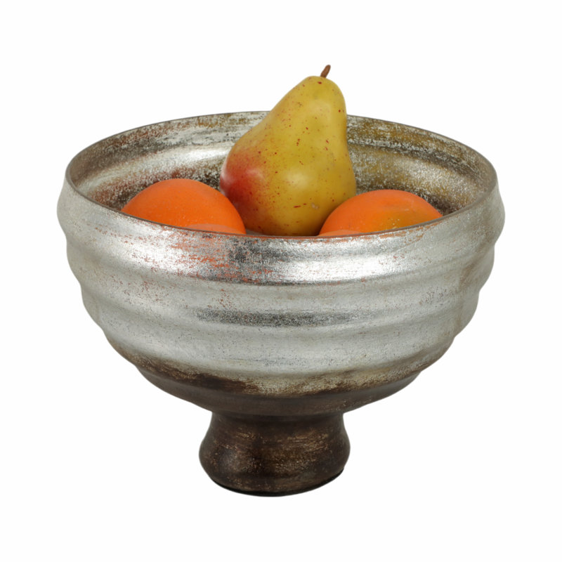Handmade Glass Decorative Bowl, 9" H x 12" W x 12" D, Champagne Silver