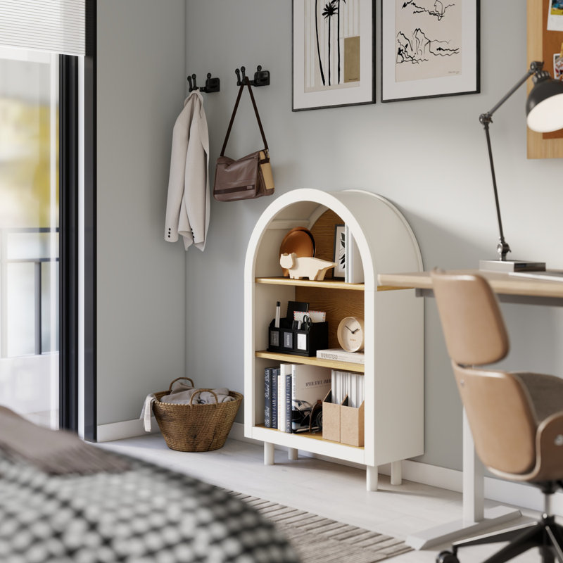 Bibliothèque arquée avec 3 tablettes - Bibliothèque moderne en bois à 3 niveaux pour le salon