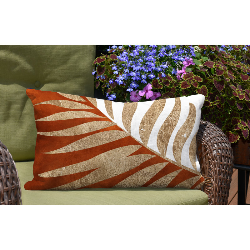 Coussin lombaire intérieur / extérieur Pom Fern, Orange / or / blanc