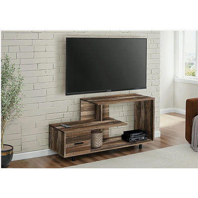 Meuble télé, 48 po, meuble multimédia, tiroirs de rangement, salon, chambre à coucher, panneau à grain de bois brun