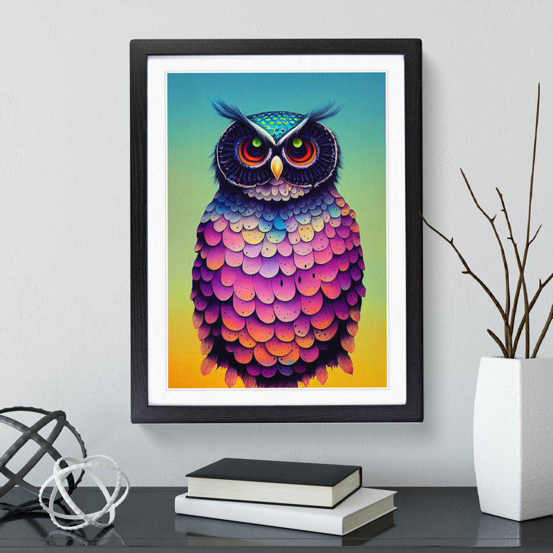 Owl - Framed Print, Black, 64cm H x 46cm W x 2cm D