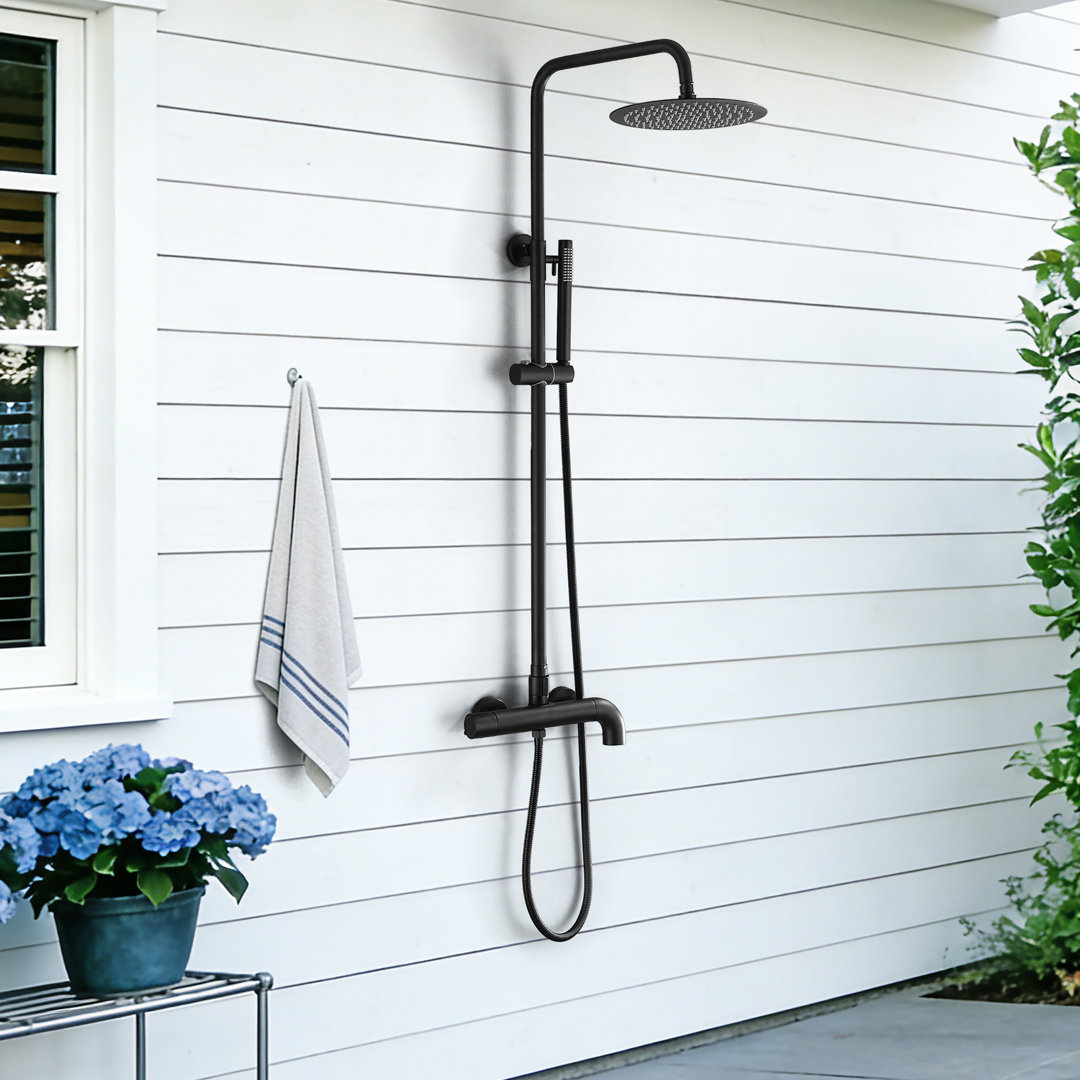 43"H Height Adjustable Solid Brass 3-Functions Wall Mounted Outdoor Showers Exposed Complete Shower System Aqua Gallery 