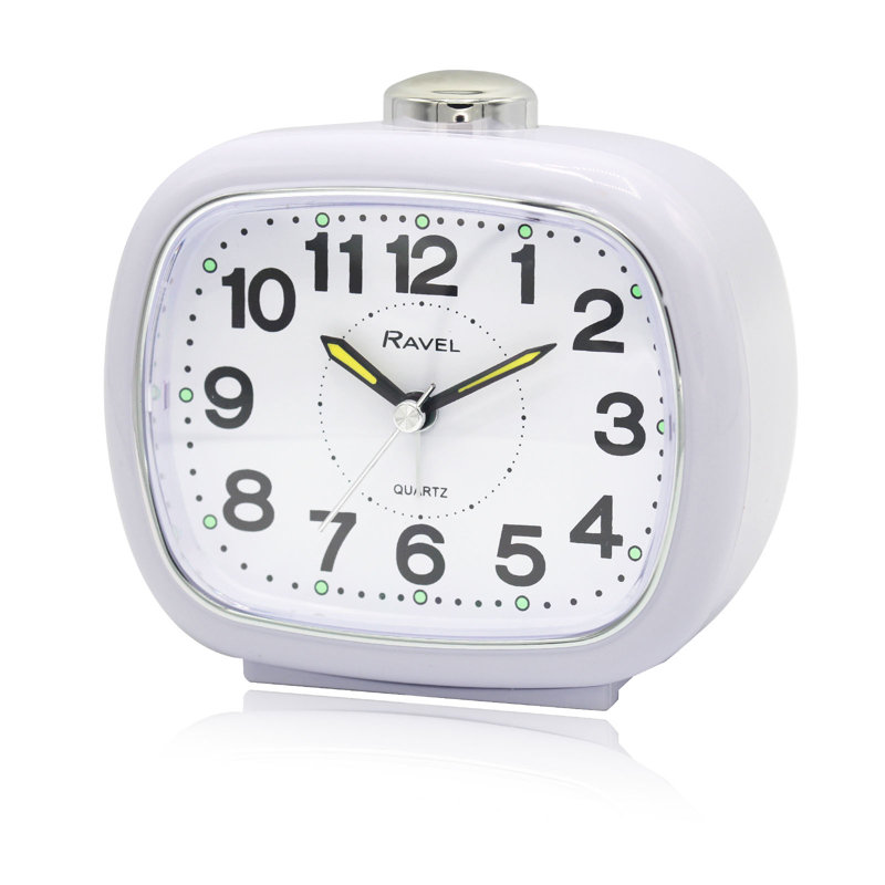 Analogue Quartz Movement / Crystal Alarm Tabletop Clock, White