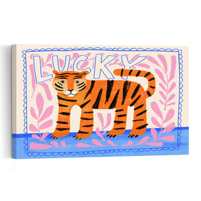 Lucky Tiger Whimsical Abstract Contemporary Tiger Wildlife Landscape Wall Art Print 1 Piece Wrapped Canvas Wall Art