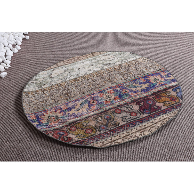 Tapis turcs, tapis décoratif, tapis beige, tapis rétro, tapis antique, petit tapis de 3,2 x 3,2 pieds