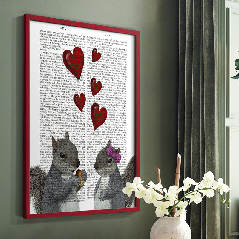 Squirrel Love Framed Print - Solid Wood, Red Single Picture Framed, 10" H x 8" W