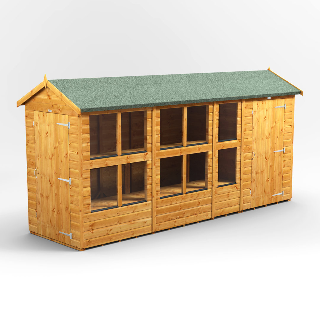 Powersheds 14 x 4ft Timber Tongue & Groove Apex Potting Shed Combi (includes 4ft Side Store)